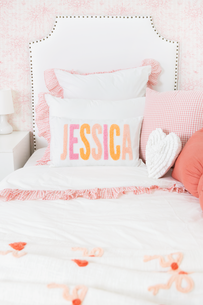 Cotton Percale Organic Standard Sham with Ruffles Trim- Peach Gingham