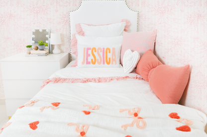 Cotton Percale Organic Standard Sham with Ruffles Trim- Peach Gingham