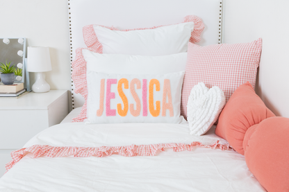 Peach pink Linen Custom Name Pillow Cover