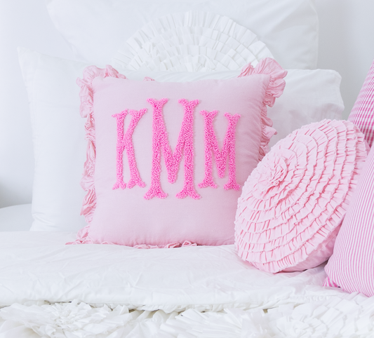 Baby Pink Custom Monogram Punch Pillow Cover