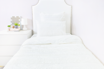 Cotton Percale Organic Duvet Cover With Gathered Stripes