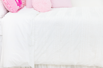 Cotton Percale Organic Duvet Cover With Gathered Stripes