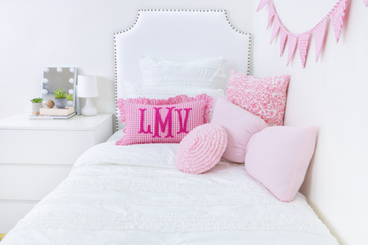 Fuchsia Pink Gingham Custom Monogram Pillow Cover