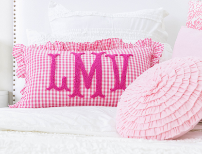 Fuchsia Pink Gingham Custom Monogram Pillow Cover
