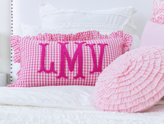 Fuchsia Pink Gingham Custom Monogram Pillow Cover