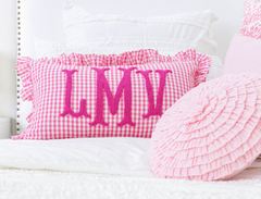 Fuchsia Pink Gingham Custom Monogram Pillow Cover