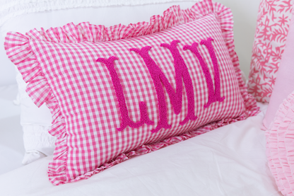 Fuchsia Pink Gingham Custom Monogram Pillow Cover
