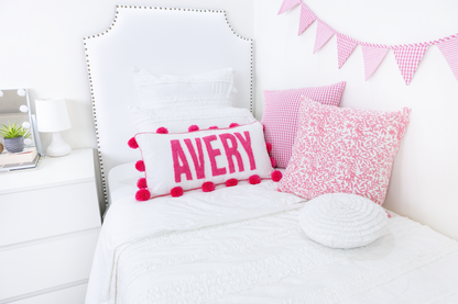 Pink Pom Pom Custom Name Pillow Cover