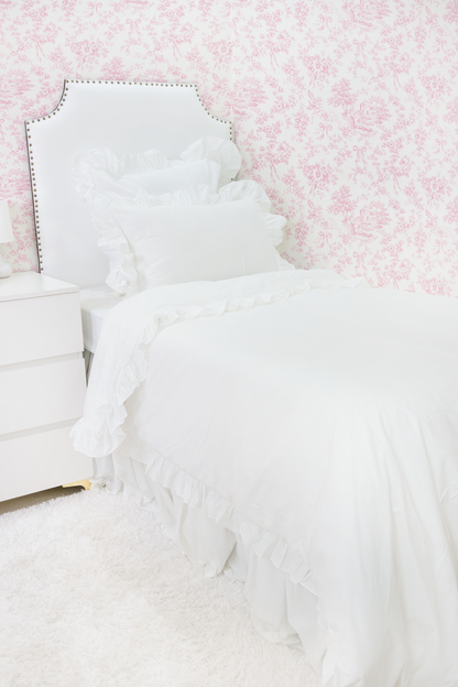 Cotton Percale Organic Standard Sham with Ruffles Trim- White