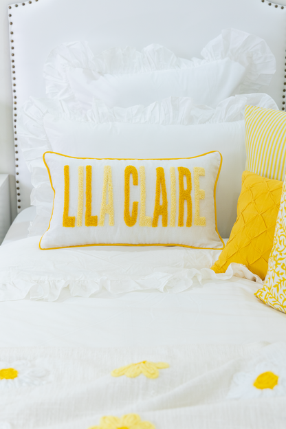 Yellow Linen Custom Name Pillow Cover
