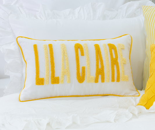 Yellow Linen Custom Name Pillow Cover