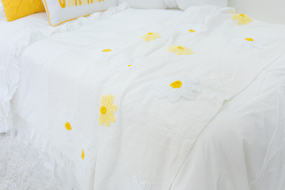 Textured Embroidered Throws- Blue Bows