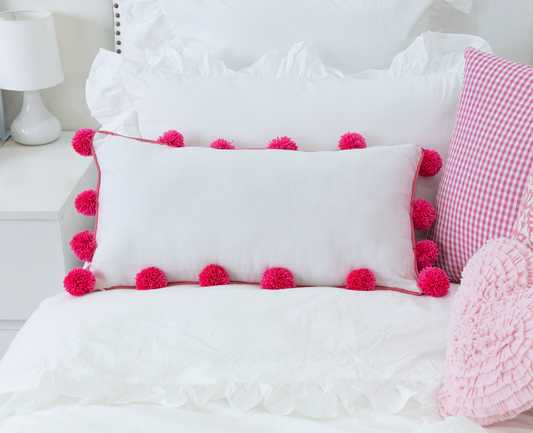 Pom Pom Pillow Cover- Fuchsia Pink