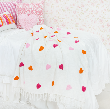 Textured Embroidered Throws- Blue Bows