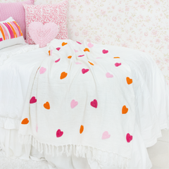 Textured Embroidered Throws- Pink Orange Hearts