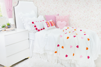 Cotton Percale Organic Standard Sham with Ruffles Trim- White