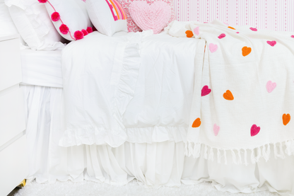 Cotton Percale Organic Standard Sham with Ruffles Trim- White