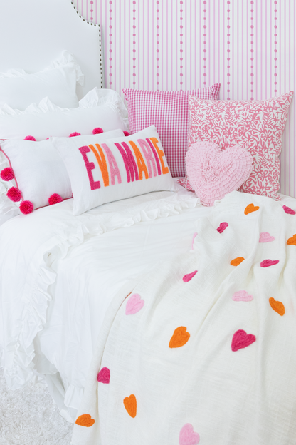 Orange Pink Linen Custom Name Pillow Cover