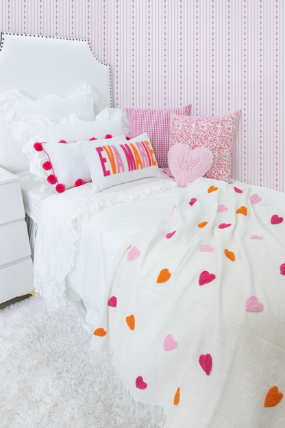 Pom Pom Pillow Cover- Fuchsia Pink