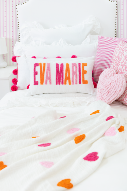 Textured Embroidered Throws- Blue Bows