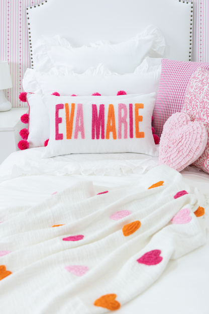 Orange Pink Linen Custom Name Pillow Cover
