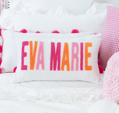 Orange Pink Linen Custom Name Pillow Cover