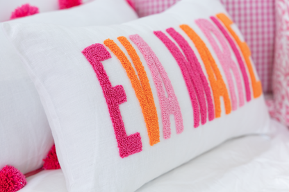 Orange Pink Linen Custom Name Pillow Cover
