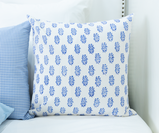 Blue Petite Floral Block Print Pillow Cover