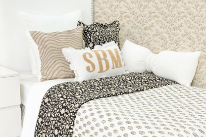 White Beige Personalized Monogram Pillow Cover