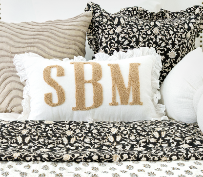 White Beige Personalized Monogram Pillow Cover