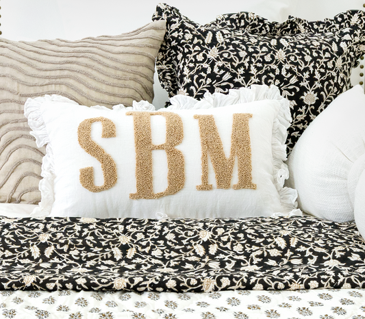 White Beige Personalized Monogram Pillow Cover