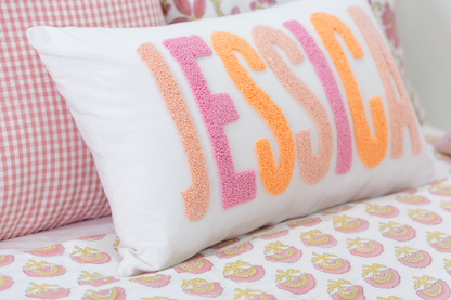 Peach pink Linen Custom Name Pillow Cover