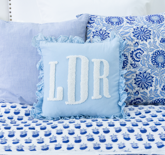 Baby Blue Custom Monogram Punch Pillow Cover