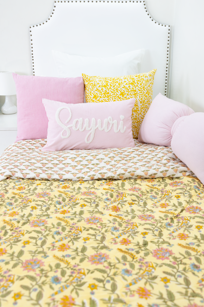 Pink All Over Block Print Pillow Cover