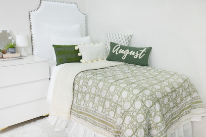 Olive Green Aztec Textured Pillow Cover
