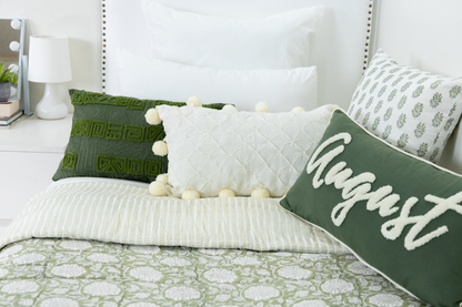 Pom Pom & Pinch Pleat Pillow Cover- Cream Linen