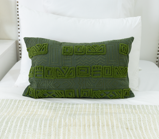 Olive Green Aztec Textured Pillow Cover