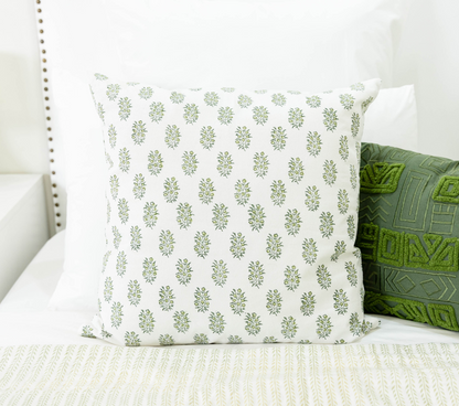 Sage Green Petite Floral Block Print Pillow Cover