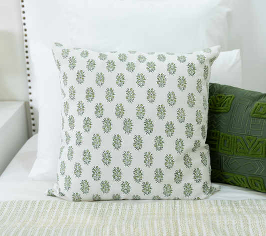 Blue Petite Floral Block Print Pillow Cover