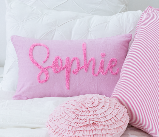 Pink Linen Custom Name Pillow Cover
