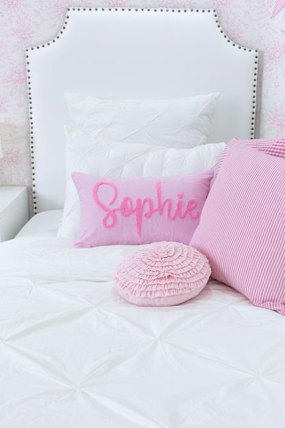 Pink Linen Custom Name Pillow Cover