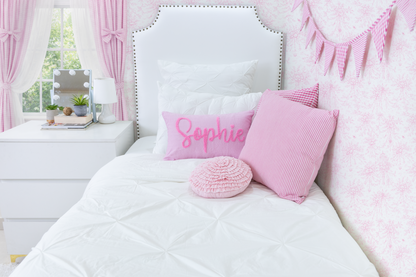 Pink Linen Custom Name Pillow Cover