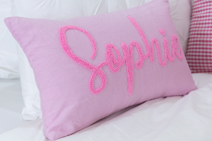 Pink Linen Custom Name Pillow Cover
