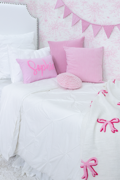 Pink Linen Custom Name Pillow Cover