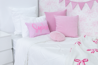 Pink Linen Custom Name Pillow Cover