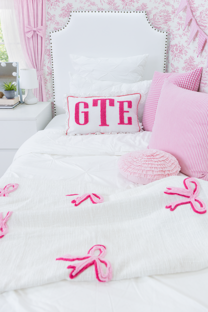 Textured Embroidered Throws- Blue Bows