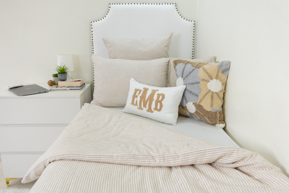 Ecru Floral Textured Pillow Cover Cover