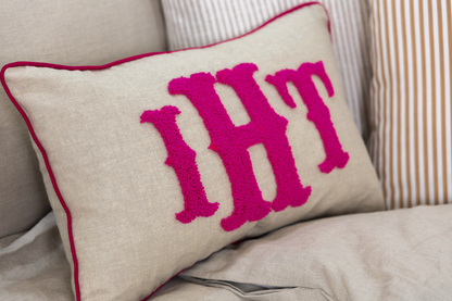 Oatmeal Pink Custom Monogram Pillow Cover