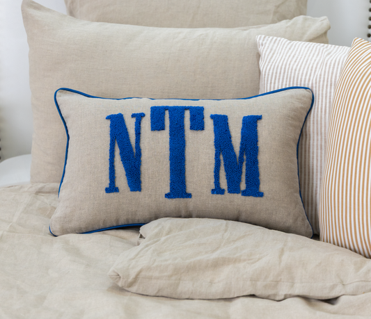 Oatmeal Blue Personalized Monogram Pillow Cover