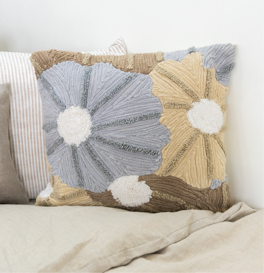 Ecru Floral Textured Pillow Cover Cover